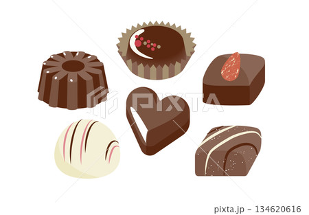 6個のひとくちサイズチョコレートのイラスト 6個のひとくちサイズチョコレートのイラスト 134620616