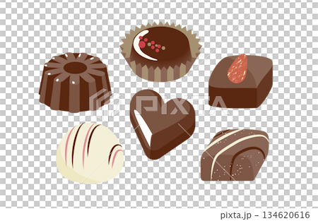 6個のひとくちサイズチョコレートのイラスト 6個のひとくちサイズチョコレートのイラスト 134620616