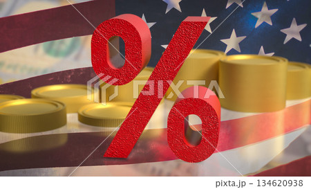 USA Interest Rate Economic Impact Symbol 3d render. 134620938