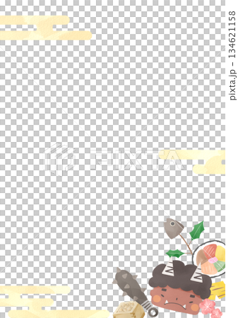 Watercolor Setsubun frame illustration (demon, beans, ehomaki, holly sardines) Watercolor Setsubun frame illustration (demon, beans, ehomaki, holly sardines) 134621158