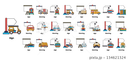 A series of cartoon images of vehicles, including a bus, a truck, and a car A series of cartoon images of vehicles, including a bus, a truck, and a car 134621324