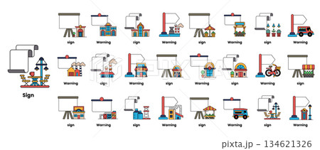 A collection of images of buildings and signs, with the words "Sign" A collection of images of buildings and signs, with the words "Sign" 134621326