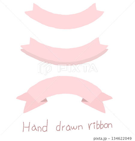 手描きの淡いピンク色のリボンセット 手描きの淡いピンク色のリボンセット 134622049
