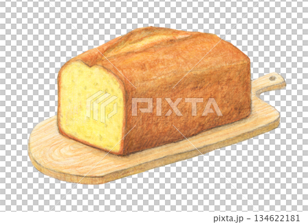 Quatre-quarts Simple Butter Cake Watercolor and colored pencil illustration 134622181