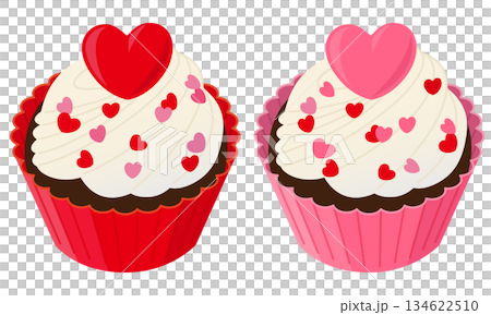 かわいいカップケーキのイラストレーション。 かわいいカップケーキのイラストレーション。 134622510