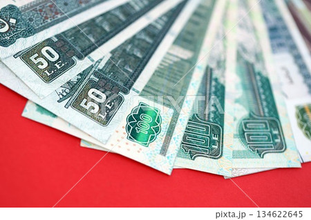 Egyptian pound money bills in big amount on red close up. Finance and banking concept 134622645