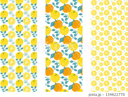 レトロ風のシンプルでポップな柚子のイラストのパターン　3種 134622770