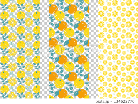 レトロ風のシンプルでポップな柚子のイラストのパターン　3種 134622770