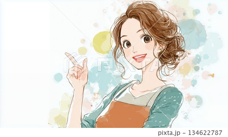 エプロンを付けた若い女性 134622787
