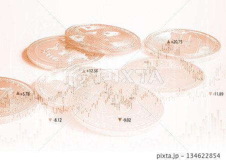 Modern way of exchange. Bitcoin is convenient payment in global economy market. Virtual digital currency and financial investment trade concept. Abstract cryptocurrency with gold bitcoin background. 134622854