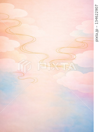 雲の上の波紋を散らしながら舞い上がる和柄 134622907