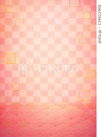 金とピンクの市松模様のある背景素材 134622908