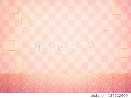 金とピンクの市松模様のある背景素材 134622909