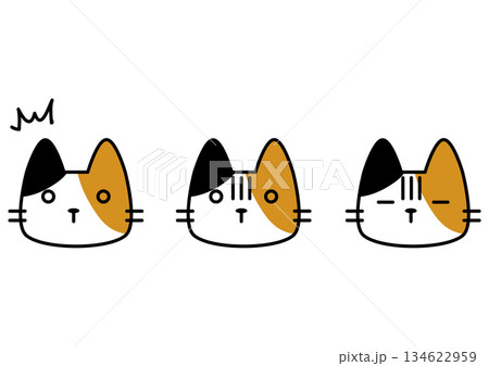 SNSやブログ・ステップガイドや解説に使える三毛猫の表情豊かなキャラクターセット 134622959