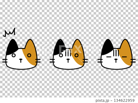 SNSやブログ・ステップガイドや解説に使える三毛猫の表情豊かなキャラクターセット 134622959