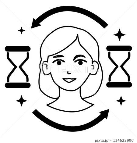 anti aging icon. anti-aging cosmetics and cosmetology medicals emblem. cellular Restoration and Renew formula label in monochrome style. flat style. anti aging icon. anti-aging cosmetics and cosmetology medicals emblem. cellular Restoration and Renew formula label in monochrome style. flat style. 134622996