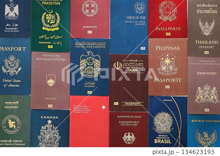 Big amount of biometrical passports from various different countries close up Big amount of biometrical passports from various different countries close up 134623193