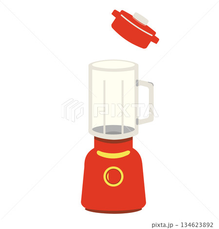 ふたを開けた状態の、赤いミキサーのイラスト 134623892