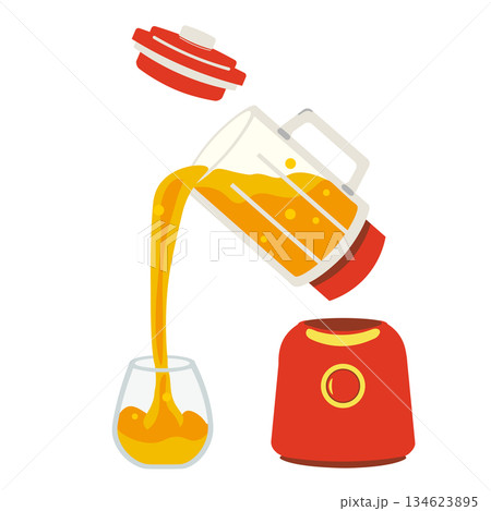 ミキサーで作ったスムージーをコップに注ぐイラスト 134623895