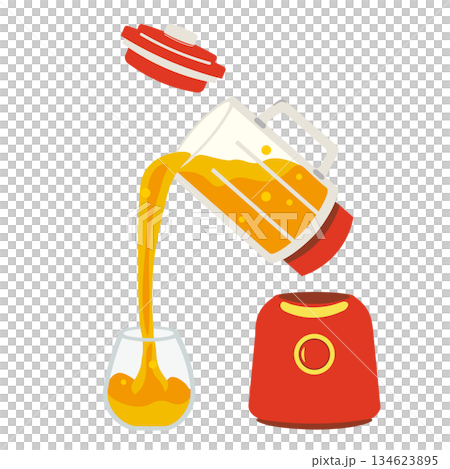 ミキサーで作ったスムージーをコップに注ぐイラスト 134623895