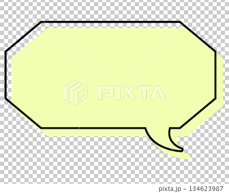 A simple, misaligned speech bubble in a long, octagonal shape 134623987