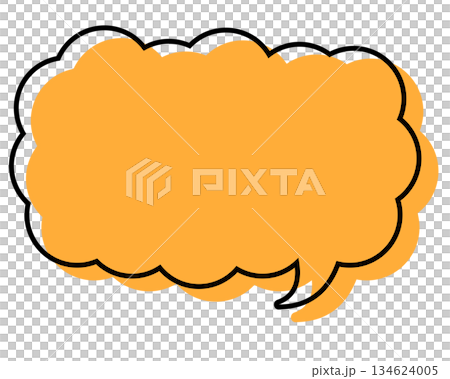 A simple speech bubble with misaligned lines, a long, thin cloud shape 134624005