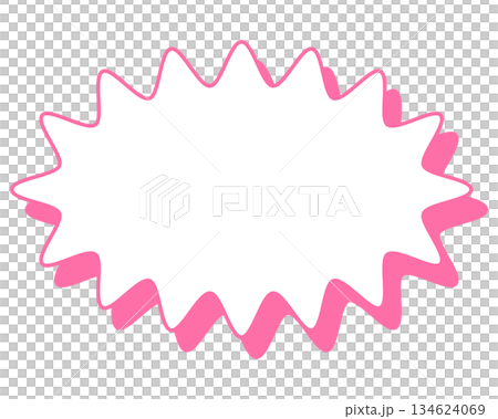 Simple colored line speech bubble with a long, rounded, jagged shape Simple colored line speech bubble with a long, rounded, jagged shape 134624069