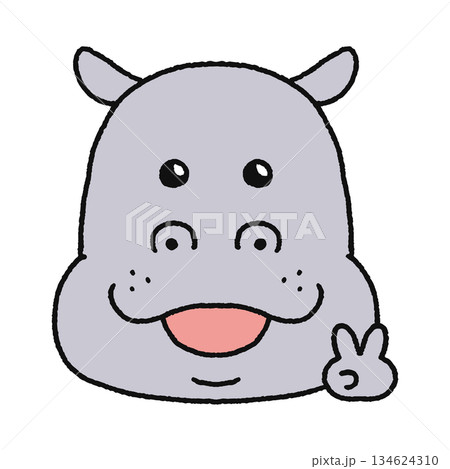 ピースをするカバ 134624310