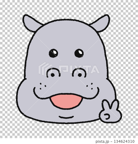 ピースをするカバ 134624310