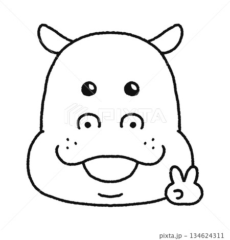 ピースをするカバ　線画 134624311