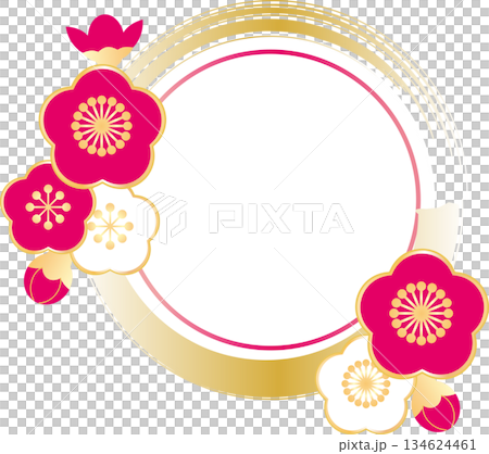 A beautiful Japanese-style circular frame with plum blossoms and gold lines. A background design for the arrival of spring, New Year, and prayers for success. A beautiful Japanese-style circular frame with plum blossoms and gold lines. A background design for the arrival of spring, New Year, and prayers for success. 134624461