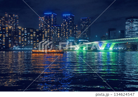 晴海の夜景・豊洲大橋(東京都・江東区) 晴海の夜景・豊洲大橋(東京都・江東区) 134624547