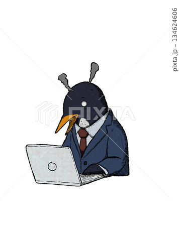 仕事に追われるペンギンのサラリーマン 134624606