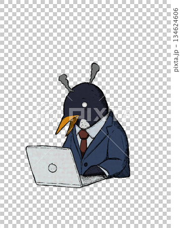 仕事に追われるペンギンのサラリーマン 134624606