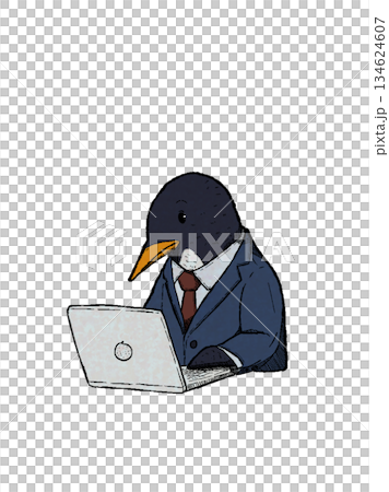 パソコン業務中のペンギンのサラリーマン 134624607