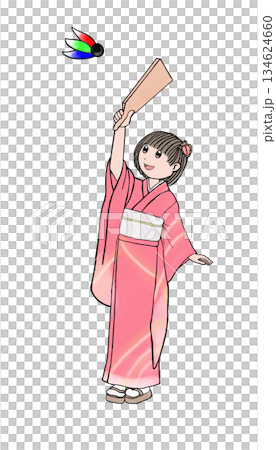 羽根付きをする女の子 134624660