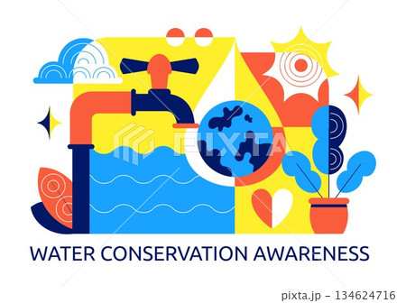 Water Conservation Awareness Vector Illustration Featuring Sustainable Usage Environmental Protection For Future Generations Background 134624716
