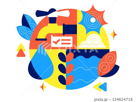 Water Conservation Awareness Vector Illustration Featuring Sustainable Usage Environmental Protection For Future Generations Background 134624718