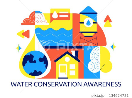 Water Conservation Awareness Vector Illustration Featuring Sustainable Usage Environmental Protection For Future Generations Background 134624721