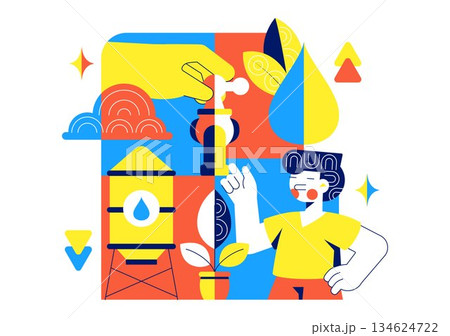 Water Conservation Awareness Vector Illustration Featuring Sustainable Usage Environmental Protection For Future Generations Background 134624722