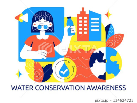 Water Conservation Awareness Vector Illustration Featuring Sustainable Usage Environmental Protection For Future Generations Background 134624723