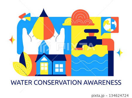 Water Conservation Awareness Vector Illustration Featuring Sustainable Usage Environmental Protection For Future Generations Background 134624724
