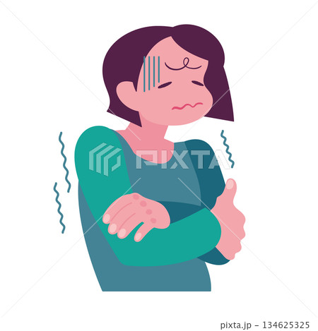 寒気がする人のイラスト 震え 134625325
