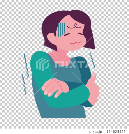 寒気がする人のイラスト 震え 134625325