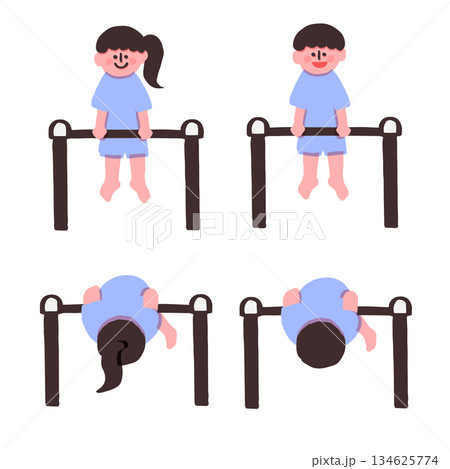 笑顔で鉄棒をしている子供男女のイラスト 笑顔で鉄棒をしている子供男女のイラスト 134625774