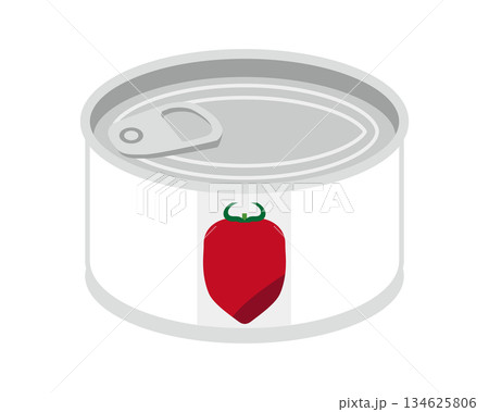 斜め上から見たホールトマトの缶詰のイラスト　ミニサイズ 134625806