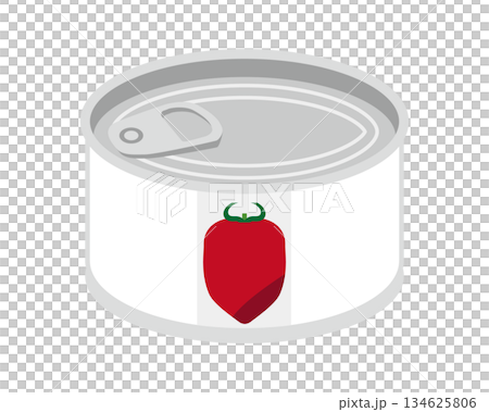 斜め上から見たホールトマトの缶詰のイラスト　ミニサイズ 134625806