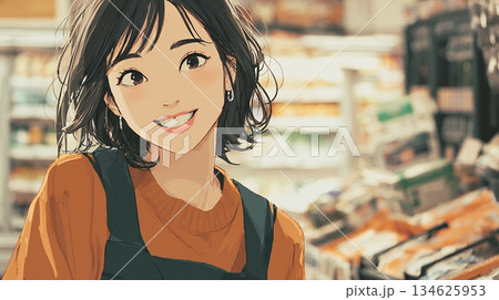 スーパーマーケットで働く若い女性 134625953