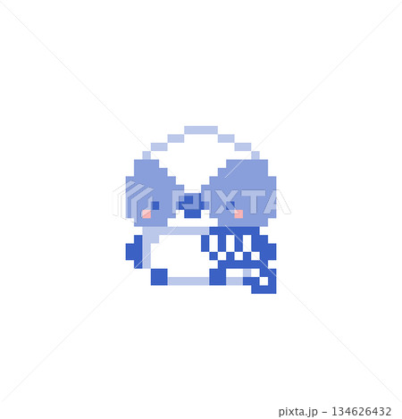 座る青色シマエナガの雛のドット絵 座る青色シマエナガの雛のドット絵 134626432