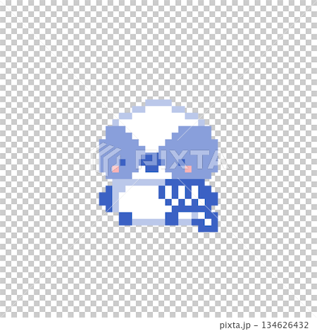 座る青色シマエナガの雛のドット絵 座る青色シマエナガの雛のドット絵 134626432